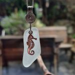White Seaglass Pendant with Seahorse Charm