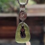 Olive Green Seaglass Pendant with Flip Flop Charm