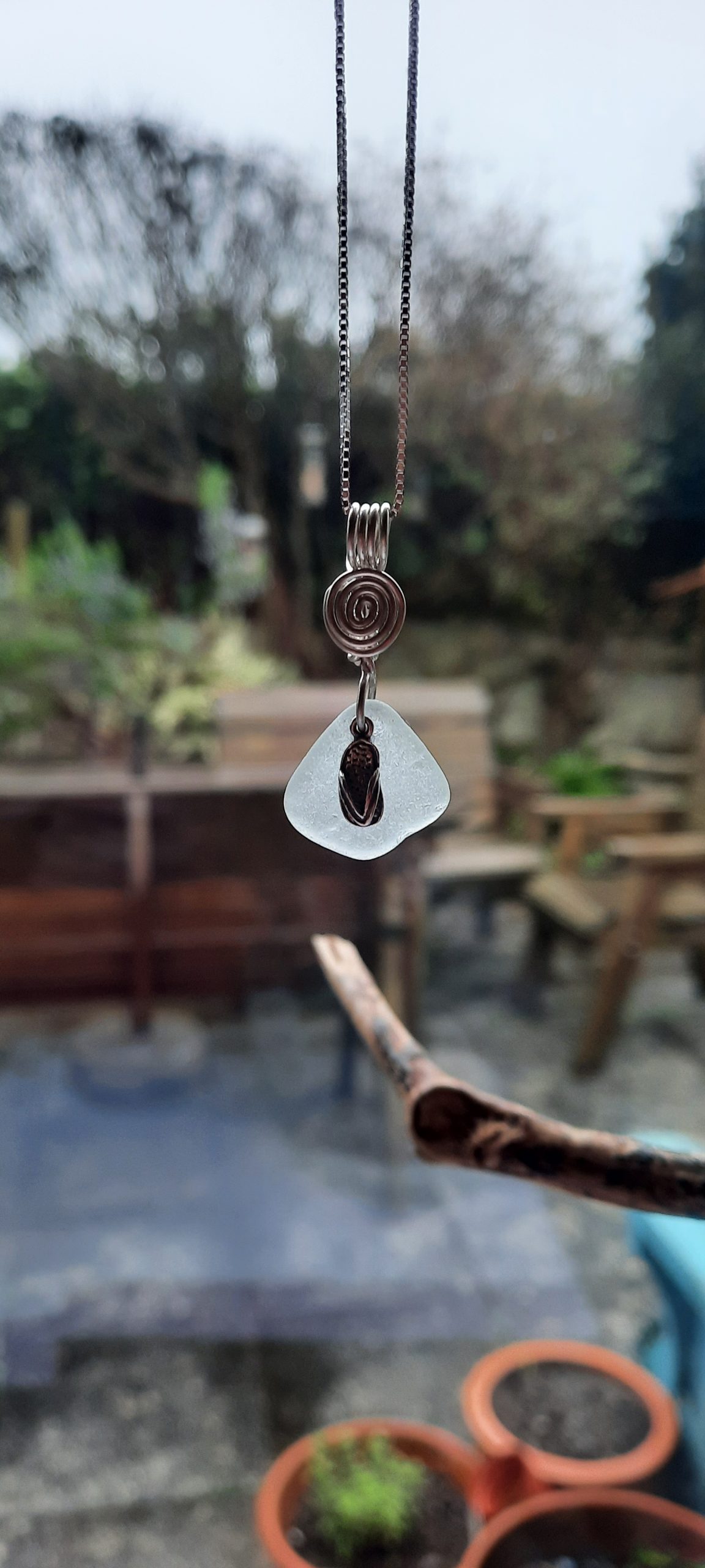 Seafoam Seaglass Pendant with Flip Flop Charm - Image 3