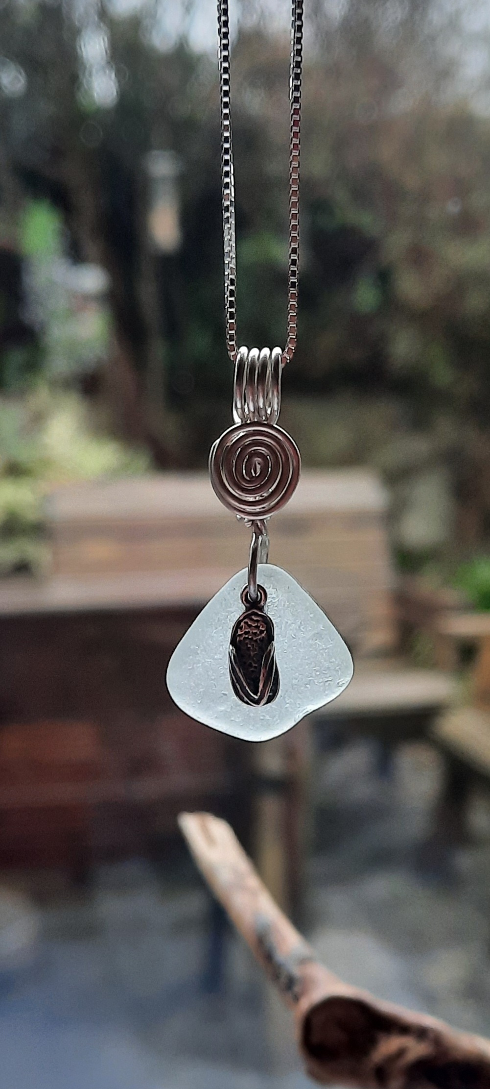 Seafoam Seaglass Pendant with Flip Flop Charm