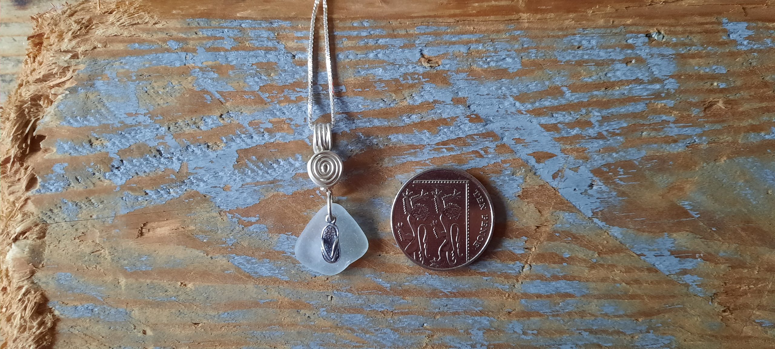 Seafoam Seaglass Pendant with Flip Flop Charm - Image 2