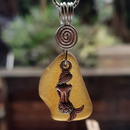 Brown Seaglass Pendant with Mermaid Charm