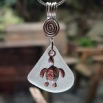 White Seaglass Pendant with Turtle Charm