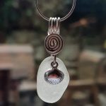 White Seaglass Pendant with Clam Shell Charm