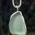 Teal Seaglass Bezel Set Pendant (rare & hallmarked)
