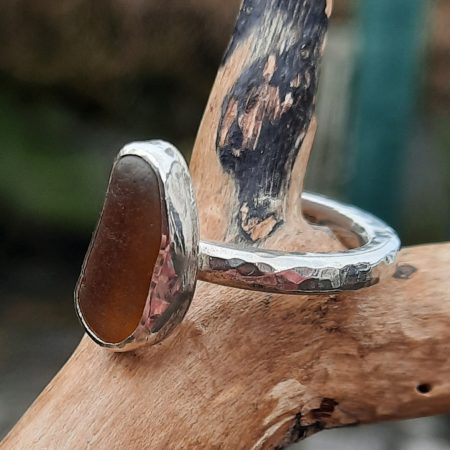 Brown Seaglass Ring - Size "M"