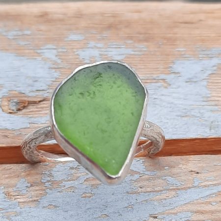 Dark Green Seaglass Ring - Size "M/N"